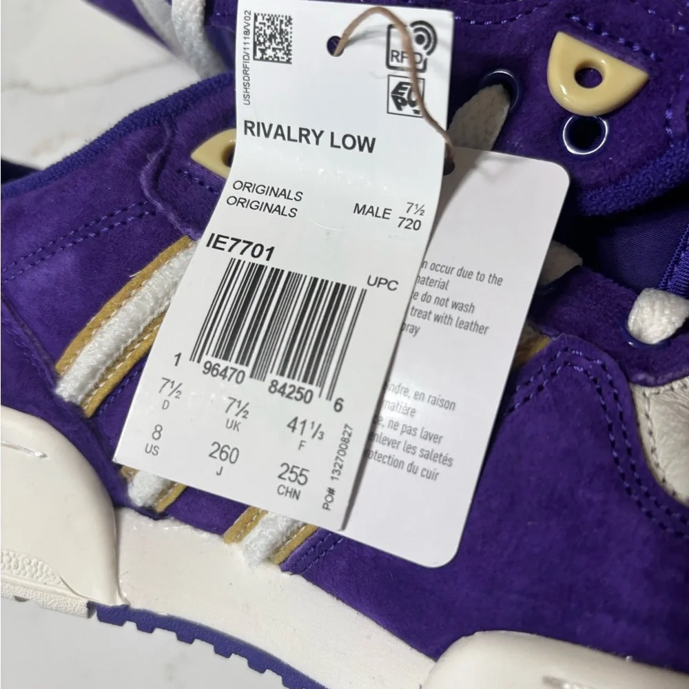 adidas Purple Suede Sneakers with White and Gold Accents